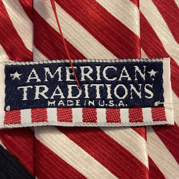 American Traditions "Made In The USA" American Flag Repp Neck Tie 100% Silk - Picture 5 of 11